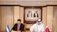 Attorney-General H E Dr. Issa bin Saad Al Jafali Al Nuaimi (right) and Attorney-General of El Salvador, H E Rodolfo Delgado, signing the MoU in Doha.
