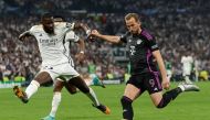 Bayern Munich's English forward #09 Harry Kane vies with Real Madrid's German defender #22 Antonio Rudiger during the UEFA Champions League semi final second leg football match between Real Madrid CF and FC Bayern Munich at the Santiago Bernabeu stadium in Madrid on May 8, 2024. (Photo by OSCAR DEL POZO / AFP)
