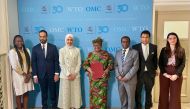 Qatar’s Permanent Representative to the United Nations Office at Geneva H E Dr. Hind bint Abdulrahman Al Muftah, Director General of WTO H E Ngozi Okonjo-Iweala, Qatar’s office Manager at WTO and other economic organisations in Geneva Ahmed Essa Al Sulaiti with other officials.