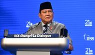 Indonesia's Defence Minister and president-elect Prabowo Subianto speaks during the 21st Shangri-La Dialogue summit in Singapore on June 1, 2024. (Photo by Nhac Nguyen / AFP)