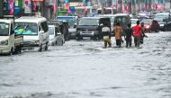 Motorists make their way through a flooded street after heavy rains in Colombo on June 2, 2024. Photo by Ishara S.Kodikara / AFP