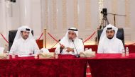 Minister of Awqaf and Islamic Affairs H E Ghanem bin Shaheen bin Ghanem Al Ghanim (center) speaking during a meeting with Qatari Imams and orators at Imam Muhammad ibn Abd al-Wahhab Mosque.