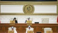 Shura Council Speaker H E Hassan bin Abdullah Al Ghanim chairing a session of the Council yesterday. 

