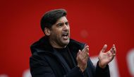 Lille's Portuguese head coach Paulo Fonseca reacts during the French L1 football match between Stade Brestois 29 (Brest) and Lille OSC at Stade Francis-Le Ble in Brest, western France, on March 17, 2024. Paulo Fonseca is the new coach of AC Milan, the Serie A runners-up announced on June 13, 2024. (Photo by LOIC VENANCE / AFP)