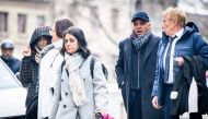 File: Indian-Swiss billionaire family members Namrata Hinduja (left) and Ajay Hinduja (2nd right) arrive at the Genevaa courthouse with their lawyers Yael Hayat (centre) and Robert Assael (right) at the opening day of their trial for human trafficking on January 15, 2024. (Photo by Gabriel Monnet / AFP)