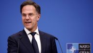 (Files) Netherlands' Prime Minister Mark Rutte reacts during a press conference at the NATO headquarters in Brussels, on April 17, 2024. (Photo by Kenzo Tribouillard / AFP)
 