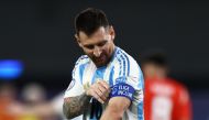 Lionel Messi of Argentina gestures during the CONMEBOL Copa America 2024 match on June 25, 2024 in East Rutherford, New Jersey. Tim Nwachukwu/Getty Images/AFP