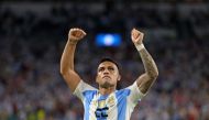 Argentina's forward Lautaro Martinez celebrates scoring his team's first goal during the Conmebol 2024 Copa America tournament on June 29, 2024. (Photo by Chris Arjoon / AFP)