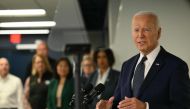 US President Joe Biden speaks about extreme weather at the DC Emergency Operations Center in Washington, DC, July 2, 2024. (Photo by Jim Watson / AFP)
