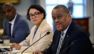 Haitian Prime Minister Garry Conille (R) speaks as Haitian Foreign Minister Dominique Dupuy (C) looks on during a meeting with US Secretary of State Antony Blinken at the State Department in Washington, DC, on July 2, 2024. (Photo by Drew ANGERER / AFP)
