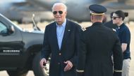 US President Joe Biden disembarks from Air Force One upon arrival at Delaware Air National Guard Base in New Castle, Delaware, July 5, 2024. (Photo by Saul Loeb / AFP)