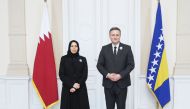 Chairman of the Presidency of Bosnia and Herzegovina H E Denis Becirovic with Minister of State for International Cooperation at the Ministry of Foreign Affairs H E Lolwah bint Rashid Al Khater during the meeting.