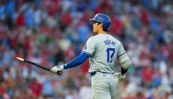 Shohei Ohtani #17 of the Los Angeles Dodgers breaks his bat on a ground out in the top of the seventh inning against the Philadelphia Phillies at Citizens Bank Park on July 11, 2024 in Philadelphia, Pennsylvania. Photo by Mitchell Leff / GETTY IMAGES NORTH AMERICA / Getty Images via AFP)