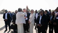 US Ambassador to the United Nations Linda Thomas-Greenfield waves to greets upon arrival in Port-au-Prince, Haiti on July 22, 2024. (Photo by ROBERTO SCHMIDT / POOL / AFP)
