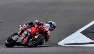 Ducati Lenovo Team's Italian rider Enea Bastianini takes part in the qualifying session of the MotoGP British Grand Prix at Silverstone circuit in Northamptonshire, central England, on August 3, 2024. (Photo by BENJAMIN CREMEL / AFP)
