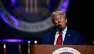 Republican presidential nominee, former US President Donald Trump speaks during the National Guard Association of the United States' 146th General Conference & Exhibition at Huntington Place Convention Center in Detroit, Michigan, on August 26, 2024. (Photo by Emily Elconin/Getty Images via AFP)


