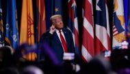 Former US President and Republican presidential candidate Donald Trump gives remarks at the National Guard Association of the United States' 146th General Conference & Exhibition Michigan in Detroit, Michigan, on August 26, 2024. (Photo by JEFF KOWALSKY / AFP)
