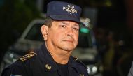A handout picture released by the Salvadoran National Police shows Police Director Mauricio Arriaza in San Salvador on August 1, 2023. Arriaza, known for leading the country's 