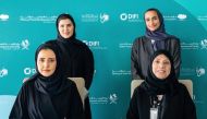 Minister of Social Development and Family H E Mariam bint Ali bin Nasser Al Misnad (left, standing) and Vice-Chairperson and CEO of Qatar Foundation H E Sheikha Hind bint Hamad Al Thani (right, standing) look on as Assistant Undersecretary for Family Affairs, MSDF, Sheikha Sheikha bint Jassim Al Thani (left) and Executive Director DIFI Dr. Sharifa Noman Al Emadi sign the agreement.