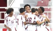 Qatar U20 players celebrate during match against Hong Kong on Friday.
