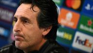 Aston Villa's Spanish head coach Unai Emery reacts during a press conference on the eve of their UEFA Champions League 1st round day 2 football match against Bayern Munich, at Bodymoor Heath Training Ground in Warwickshire, central England, on October 1, 2024. (Photo by Oli SCARFF / AFP)