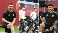Qatar players during a gym training session yesterday.