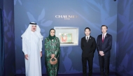 Chairperson of Qatar Museums H E Sheikha Al Mayassa bint Hamad bin Khalifa Al Thani (second left) and CEO Chaumet Charles Leung (second right) during the launch of the exhibition in Doha recently.  
