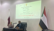 Ambassador of Sudan to Qatar H E Ahmed Abdel Rahman Swar El Dahab addressing the press conference.