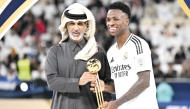 Minister of Sports and Youth H E Sheikh Hamad bin Khalifa bin Ahmed Al Thani presented the Golden Ball trophy to Real Madrid’s Brazilian forward Vinicius Junior