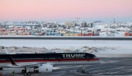 An aircraft alledgedly carrying US businessman Donald Trump Jr. arrives in Nuuk, Greenland on January 7, 2025. (Photo by Emil STACH / Ritzau Scanpix / AFP) / Denmark OUT
