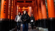 Tourists visit Fushimi Inari Shrine in the city of Kyoto on January 13, 2025. Photo by PAUL MILLER / AFP