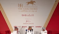 FROM LEFT: Qatar Racing and Equestrian Club's (QREC) Acting CEO Bader Mohammed Al Darwish, QREC Chairman Issa bin Mohammed Al Mohannadi and QREC Racing Manager Abdullah Al Kubaisi during a press conference yesterday.