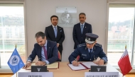 Minister of State for Interior Affairs H E Sheikh Abdulaziz bin Faisal bin Mohammed Al Thani and President of INTERPOL H E Major General Dr. Ahmed Naser Al Raisi witnessing the agreement signing. 