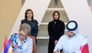 Minister of Social Development and Family H E Buthaina bint Ali Al Jabr Al Nuaimi and  Spouse of the Prime Minister of Armenia and Executive Director of “My Step” Charitable Foundation H E Anna Hakobyan witnessing signing of the agreement. 
