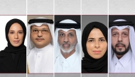 From left: Minister of Social Development and Family H E Buthaina bint Ali Al Jabr Al Nuaimi; Minister of Communications and Information Technology H E Mohammed bin Ali bin Mohammed Al Mannai; Minister of Sports and Youth H E Sheikh Hamad bin Khalifa bin Ahmed Al Thani; Minister of Education and Higher Education H E Lolwah bint Rashid bin Mohammed Al Khater; and Minister of Public Health H E Mansoor bin Ebrahim bin Saad Al Mahmoud 