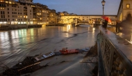 A general view shows the high level of the Arno River near the Ponte Vecchio in Florence, on March 14, 2025. (Photo by Federico SCOPPA / AFP)
