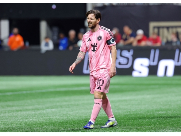 Lionel Messi #10 of Inter Miami CF reacts during the MLS match between Atlanta United and Inter Miami CF at Mercedes-Benz Stadium on March 16, 2025 in Atlanta, Georgia. Kevin C. Cox/Getty Images/AFP