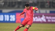 South Korea's Son Heung-min takes a free kick during the World Cup 2026 Asian qualifier football match between South Korea and Oman in Goyang on March 20, 2025. (Photo by Jung Yeon-je / AFP)

