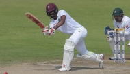 (FILES) West Indies' batsman Kraigg Brathwaite plays a shot on the third day of the third and final Test between Pakistan and the West Indies at the Sharjah Cricket Stadium in Sharjah on November 1, 2016. (AFP / AAMIR Qureshi)