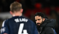 Manchester United's Portuguese head coach Ruben Amorim reacts after the English Premier League football match between Nottingham Forest and Manchester United at The City Ground in Nottingham, central England, on April 1, 2025. (Photo by Paul ELLIS / AFP) /