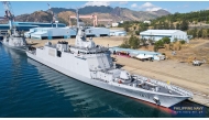 This handout photo taken on April 8, 2025 and released by the Philippine Navy-Public Affairs Office shows the newly-acquired corvette from South Korea, BRP Miguel Malvar, docked shortly after arriving at Philippine navy's naval operating base in Subic town, Zambales province, north of Manila. (Photo by Handout / Philippine Navy / AFP) 