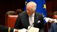 Britain's King Charles III delivers a speech at the Italian Parliament as part of a State visit in Italy on April 9, 2025. (Photo by Alberto PIZZOLI / AFP)
