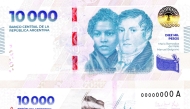 This handout picture released by the Central Bank of Argentina shows the new 10,000 pesos banknote in Buenos Aires on May 7, 2024. (Photo by Handout / Central Bank of Argentina / AFP)