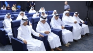 Front row: Editor-in-Chief of The Peninsula Dr. Khalid Mubarak Al-Shafi (centre), Editor-in-Chief of Al Sharq and Deputy of CEO of Dar Al Sharq Group Jaber Salem Al Harami (first right), Editor-in-Chief of Al Arab Faleh Hussein Al Hajri (first left), Editor-in-Chief of Al Raya Abdullah Talib Al Marri (second left) and Director of Qatar Radio Mohammed Nasser Al Muhannadi attending the signing ceremony.