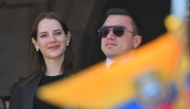 Photo used for representational purposes. Ecuador's reelected President Daniel Noboa (R) and his wife, Lavinia Valbonesi, gesture from a balcony of the Carondelet Presidential Palace during the changing of the guard ceremony in Quito on April 15, 2025. Photo by Rodrigo BUENDIA / AFP.