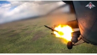 An image taken from a handout footage released by the Russian Defence Ministry on August 21, 2024, reportedly shows a Russian Mi-35m attack helicopter firing rockets on Ukrainian Armed Forces at the border area of Kursk region in Russia. (Photo by Handout / Russian Defence Ministry / AFP)