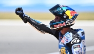Gresini Racing MotoGP's Spanish rider Alex Marquez celebrates after winning the MotoGP Spanish Grand Prix at the Jerez racetrack in Jerez de la Frontera, on April 27, 2025. (Photo by JORGE GUERRERO / AFP)