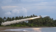 A High Mobility Artillery Rocket System (HIMARS) projectile is launched as part of a counter-landing live fire exercise during the annual US-Philippines joint military 