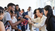 Ethiopian students communicate with Chinese teachers at the celebration of the United Nations Chinese Language Day in Addis Ababa, capital of Ethiopia, on April 25, 2025. (Xinhua/Michael Tewelde)
