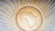 (FILES) A general view of the logo of the African Union during the 38th African Union (AU) Summit, where leaders will elect a new head of the AU Commission, at the AU Headquarters in Addis Ababa on February 15, 2025. (Photo by Amanuel Sileshi / AFP)